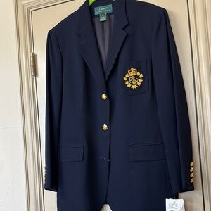 Lauren Ralph Lauren Blue and Gold Blazer Classic Formal Style